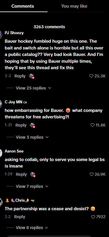comments re: pavvy the goalie and Bauer sports
